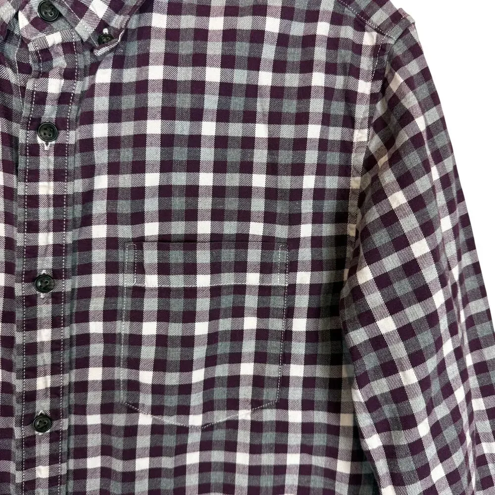 Banana Republic Shirt‎ Mens Medium Maroon White Check Luxe Flannel Grant Fit